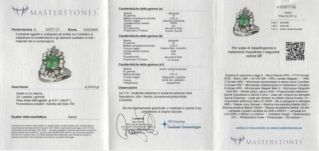 Bague Bague en or blanc 18 carats avec émeraude 1,81 ct et diamants 58 Facettes 14539