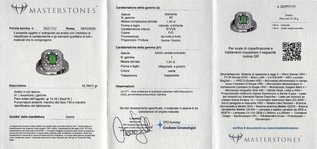 Bague Bague en or blanc 18 ct avec émeraude Zambie 1,34 ct et diamants 58 Facettes 14562