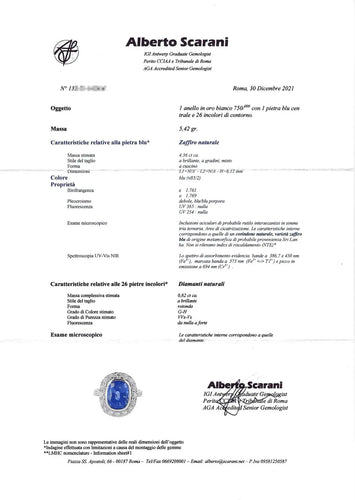 Bague Bague en or blanc 18 carats avec saphir de Ceylan 4,36 ct et diamants 58 Facettes 10048