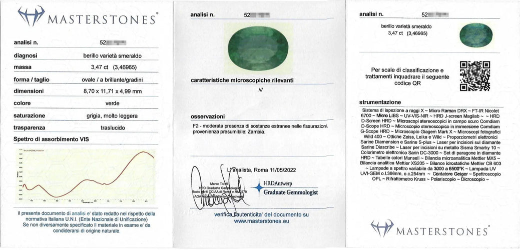 Bague Bague en or blanc 18 ct avec émeraude de Zambie 3,47 ct et diamants 58 Facettes 12256