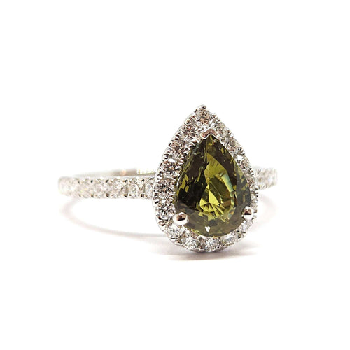 Bague 53 Bague saphir vert et diamants en or blanc 18 carats 58 Facettes