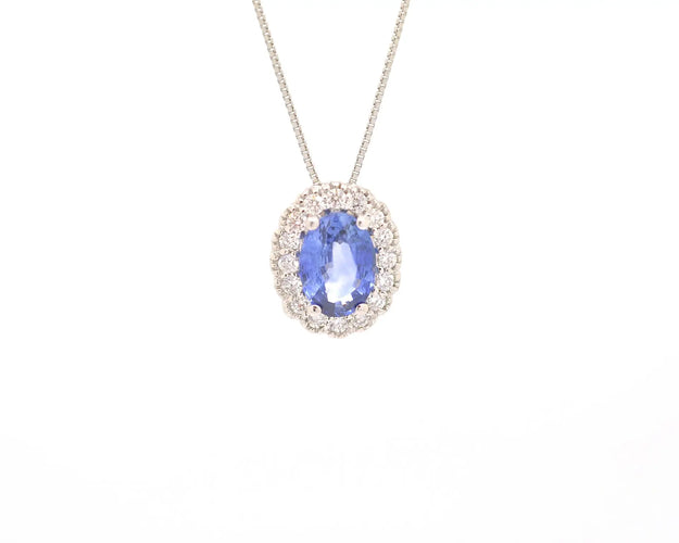 Collier Collier - Pendentif en or blanc 18 ct avec saphir 0,91 ct et diamants 58 Facettes 12112