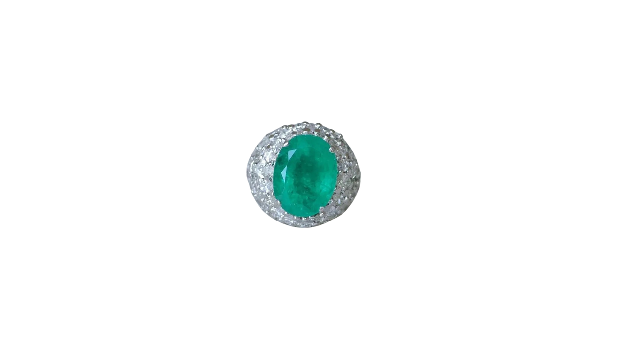 Bague Cocktail or blanc émeraude colombienne, diamants