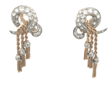 Boucles d'oreilles French Retro Gold and Platinum Diamond Dangle Earring Clips 58 Facettes 58F18