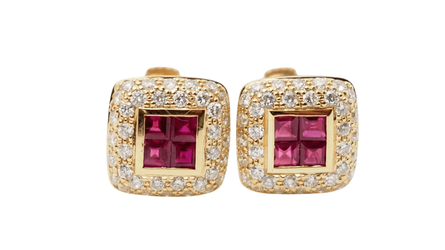 Boucles d'oreilles Boucles d'oreille en or jaune, rubis et diamants 58 Facettes 32692