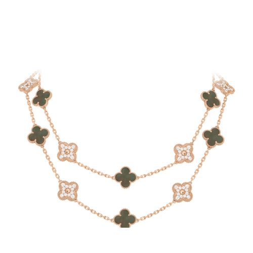 Collier Van Cleef & Arpels Alhambra - Sautoir 20 motifs en or rose avec nacre grise et diamants 58 Facettes 2.19399