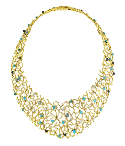 Boucles d'oreilles Gilbert Albert - Demi-parure collier plastron et clips d’oreilles en or jaune 58 Facettes BS153
