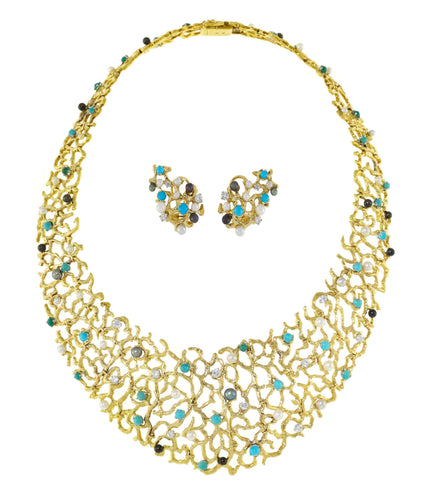 Boucles d'oreilles Gilbert Albert - Demi-parure collier plastron et clips d’oreilles en or jaune 58 Facettes BS153