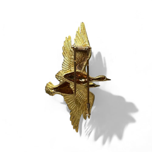 Broche Hermès - Broche « Canards » en or jaune et saphirs 58 Facettes