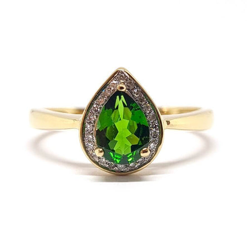 Bague 56 Bague diopside poire diamants or jaune 58 Facettes