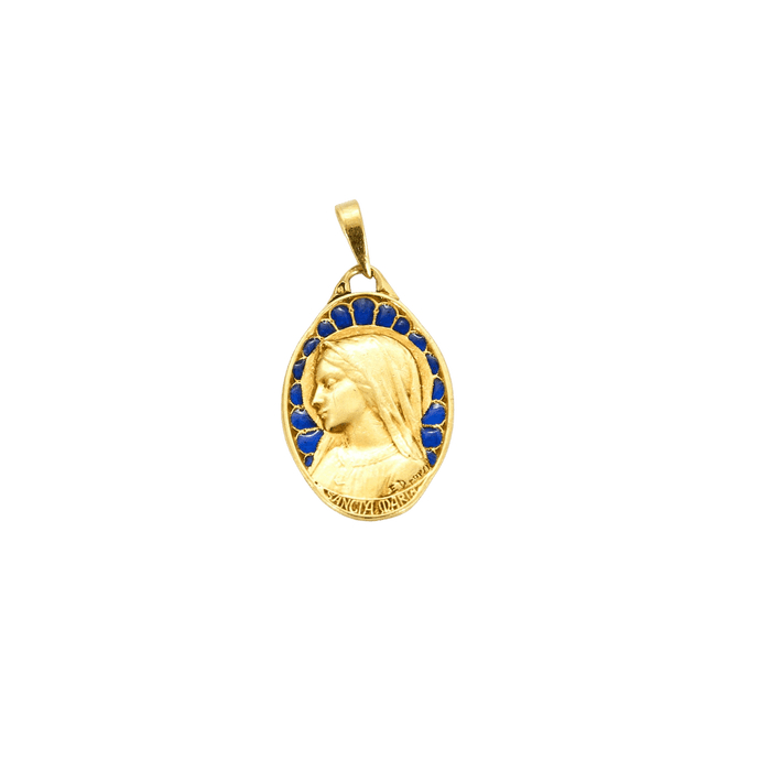 Pendentif DROPSY - Médaille de la Vierge en or et émail plique-à-jour 58 Facettes