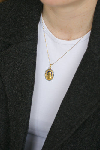 Pendentif Jener - Médaille Vierge Marie Art Nouveau en or jaune et perles fines 58 Facettes