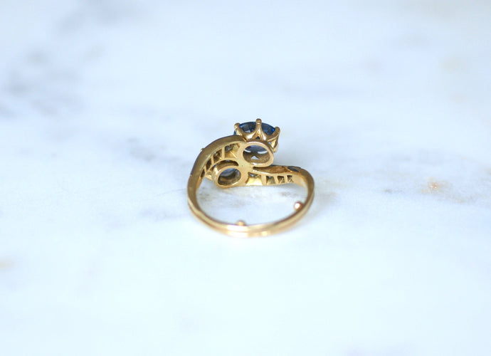 Bague 57 Bague Toi et Moi en or jaune et blanc et saphirs de Ceylan 58 Facettes
