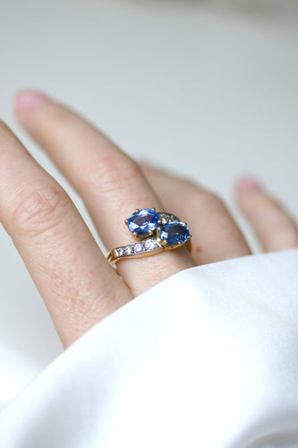 Bague 57 Bague Toi et Moi en or jaune et blanc et saphirs de Ceylan 58 Facettes