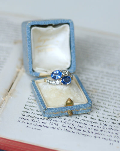 Bague 57 Bague Toi et Moi en or jaune et blanc et saphirs de Ceylan 58 Facettes