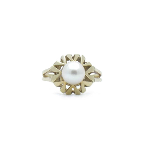 Bague 55.5 Bague géométrique en or jaune 14K et perle de culture 58 Facettes REF2217-17