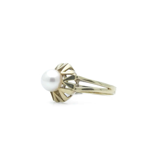 Bague 55.5 Bague géométrique en or jaune 14K et perle de culture 58 Facettes REF2217-17