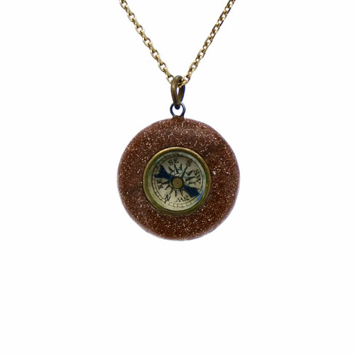 Pendentif Pendentif vintage boussole en verre aventuriné bombé 58 Facettes REF2319