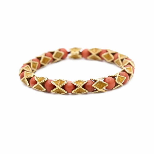 Bracelet Jean et Pierre Bellin - Bracelet articulé en or jaune 18K, émail et corail 58 Facettes REF23101-123