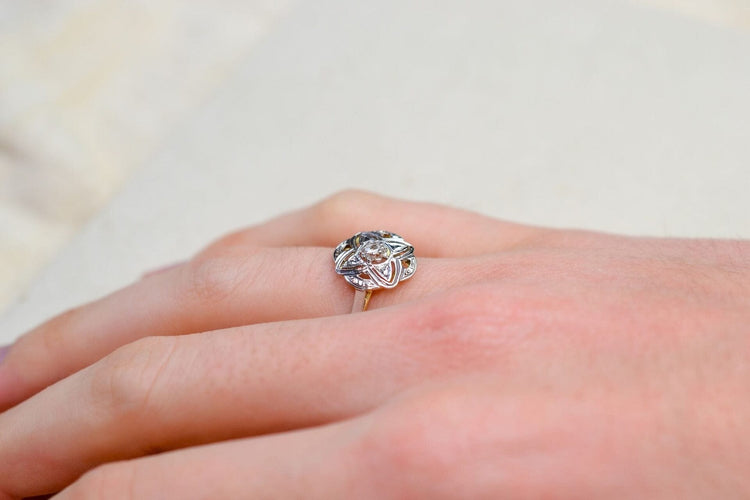 Bague 55 Bague Art Déco étoile en or jaune et or blanc et diamant 58 Facettes 3708