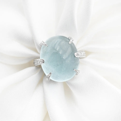 Bague Bague en or blanc 18 ct avec aigue-marine 18,5 ct et diamants 0,40 ct 58 Facettes 17675