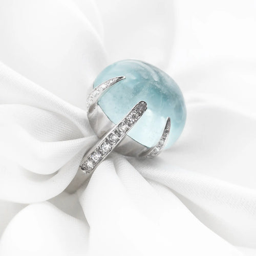 Bague Bague en or blanc 18 ct avec aigue-marine 18,5 ct et diamants 0,40 ct 58 Facettes 17675