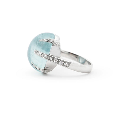 Bague Bague en or blanc 18 ct avec aigue-marine 18,5 ct et diamants 0,40 ct 58 Facettes 17675