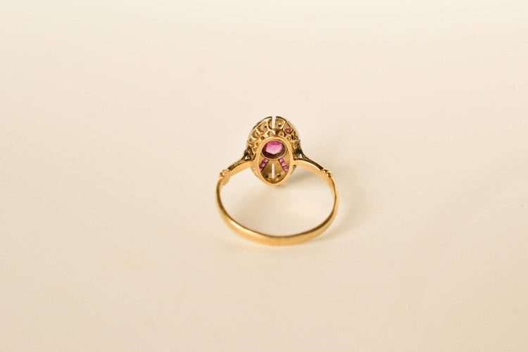 Bague 55.5 Bague rubis synthétique Verneuil et diamants en or jaune et blanc 18k 58 Facettes 3612