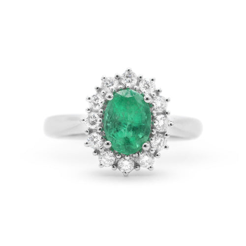 Bague 55 Bague en or blanc 18 ct avec émeraude de Colombie 1,08 ct et diamants 58 Facettes 9637