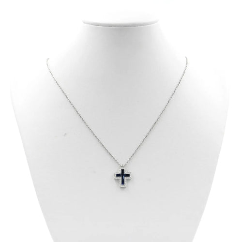 Collier Collier - Croix en or blanc avec saphirs et diamants 58 Facettes 14478
