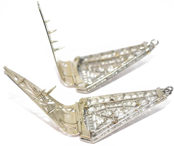 Boucles d'oreilles Boucles d'oreilles à transformation triangulaires en platine et diamants 58 Facettes 1