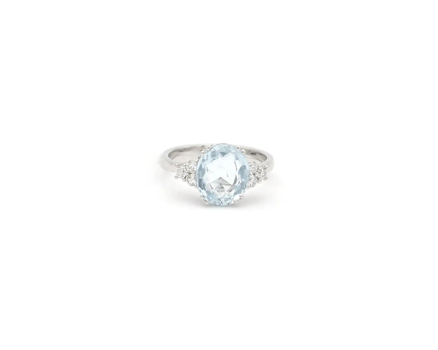 Bague Bague en or blanc 18 ct avec aigue-marine 3,03 ct et diamants 0,21 ct 58 Facettes 14356