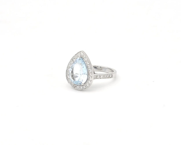 Bague 54 Bague en or blanc 18 ct avec aigue-marine 3,63 ct et diamants 0,66 ct 58 Facettes 14262