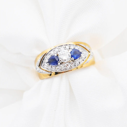 Bague Bague en or jaune 18 ct avec saphir et diamant 58 Facettes 16933