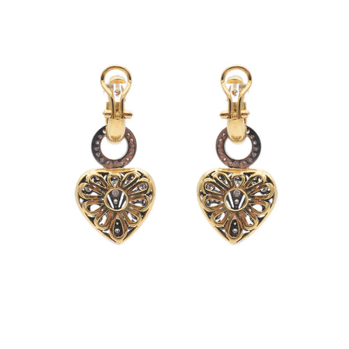Boucles d'oreilles Boucles d’oreilles cœur en or jaune et or blanc 18 ct avec diamants 1,60 ct 58 Facettes 17046