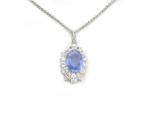 Collier Collier - Pendentif en or blanc 18 ct avec saphir de Ceylan et diamants 58 Facettes 14572