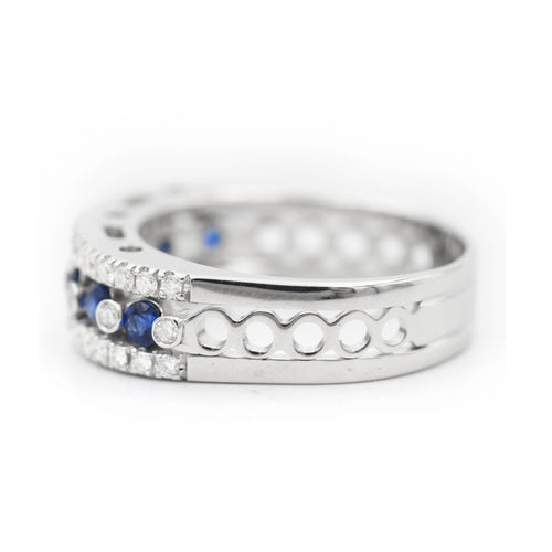 Anello Fascia in Oro Bianco con Zaffiri e Diamanti 58 Facettes 22374