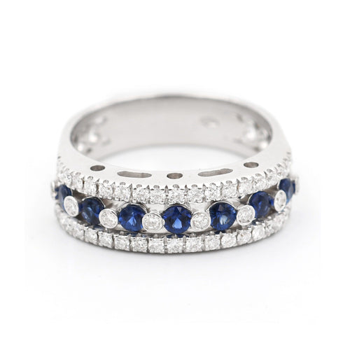 Anello Fascia in Oro Bianco con Zaffiri e Diamanti 58 Facettes 22374