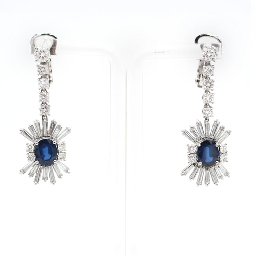 Orecchini Pendenti in Oro Bianco con Zaffiri scaldati e Diamanti 58 Facettes 22369