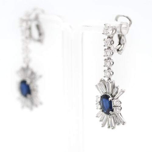 Orecchini Pendenti in Oro Bianco con Zaffiri scaldati e Diamanti 58 Facettes 22369