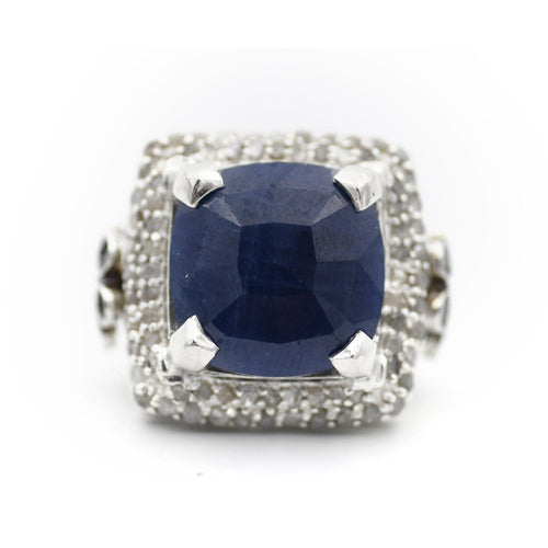 Anello Squadrato in Oro 8 Carati e Argento con Lapis e Diamanti Rosetta 0,80 ct 58 Facettes 22304