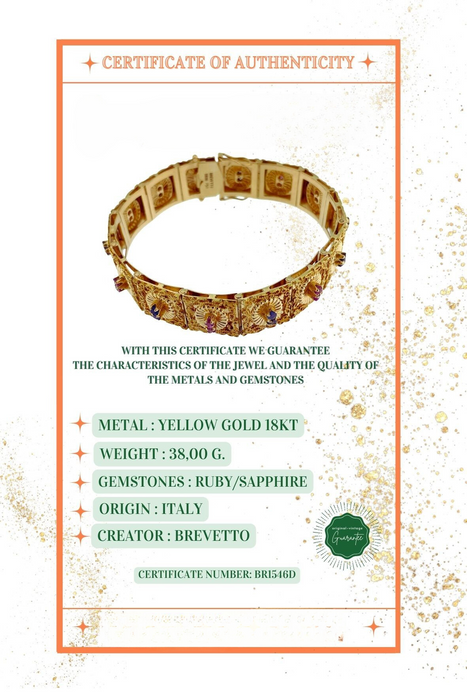 Bracelet rétro Brevetto en or jaune, rubis et saphirs