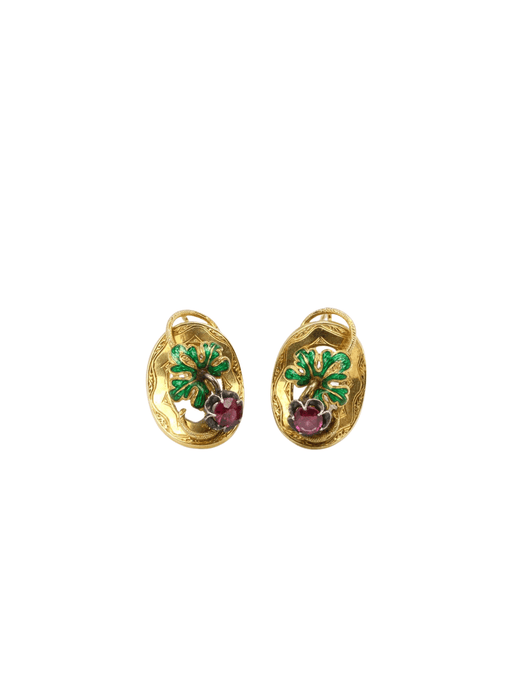Garnet green enamel grapevine sleeper earrings 58 Facettes J330