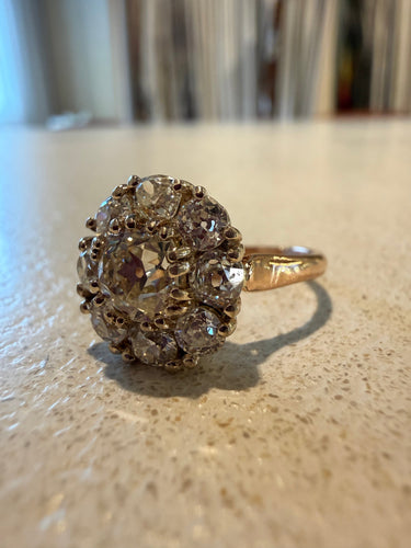Bague 53 Bague ancienne en or bicolore 18K avec diamants 58 Facettes