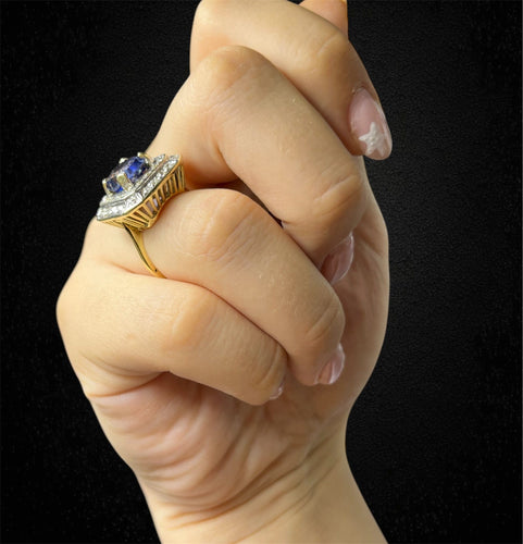 Bague 55 Bague octogonale - Bague avec saphir Verneuil et diamants 58 Facettes