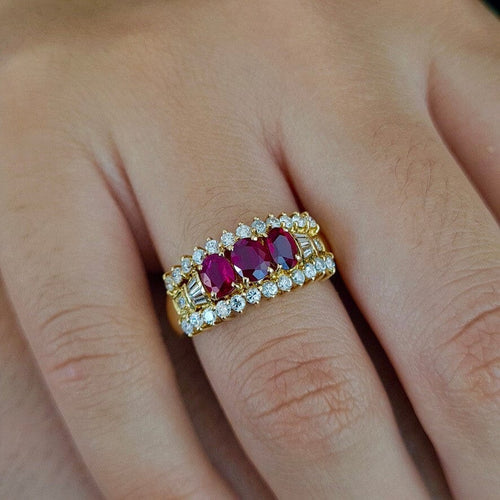 Bague 52 Bague ancienne rubis diamants or jaune 58 Facettes