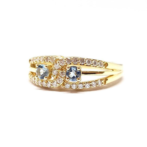 Bague 54 Bague lien en Or jaune, aigues marine & diamants 58 Facettes