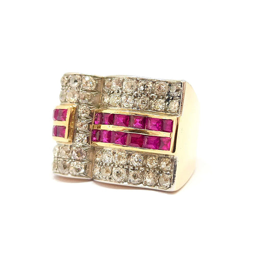 Bague 51 Bague Tank en Or jaune, rubis & diamants 58 Facettes
