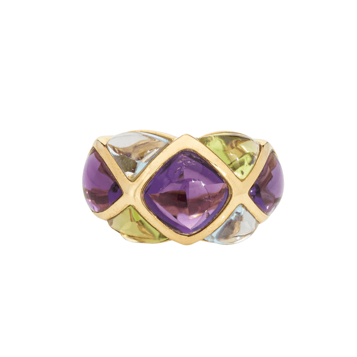 Bague 52 Amethyst and Peridot Ring Harlequin Band Estate Yellow Gold 58 Facettes G13159