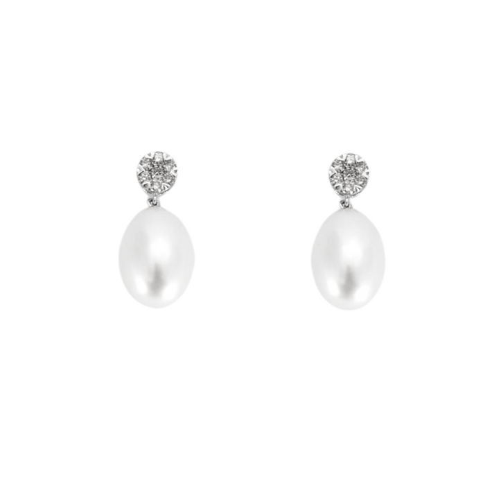 Boucles d'oreilles Paire de pendants d'oreilles en or blanc ornée de deux perles de culture 58 Facettes